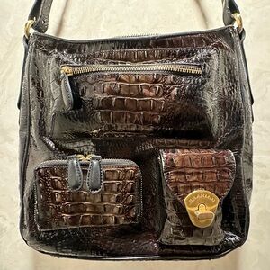 Vintage Brahmin Crock Embossed Geniune Leather Shoulder/Crossbody Black/Bronze